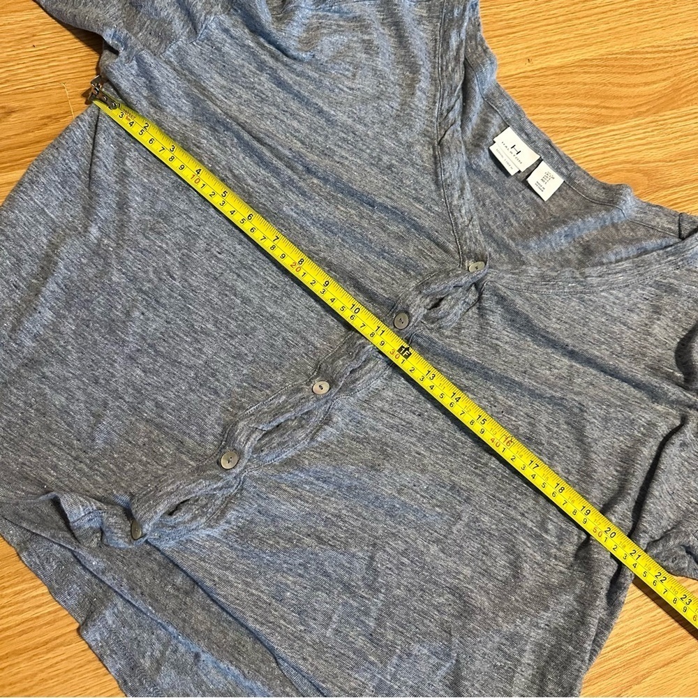 Halston 100% linen gray blue slub cotton feel button short sleeve baggy shirt L - Picture 5 of 7